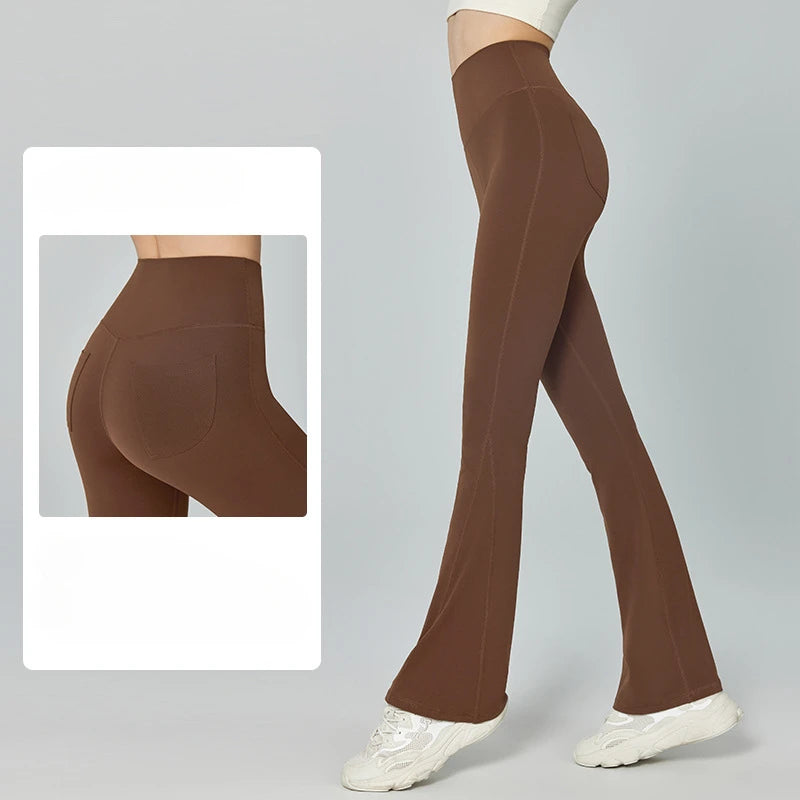 Women's High Waist Flared Leggings Elastic Waist Gym Pants with Tummy Control Solid Color Casual Flare Yoga Pants for Workout