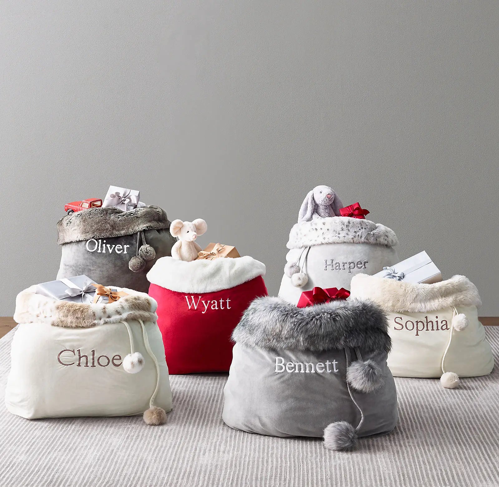 Wholesale Velvet Christmas Bag Santa Sacks Velvet Gift Bag with Pompom Feel Personalized Monogram Christmas Gift Sack