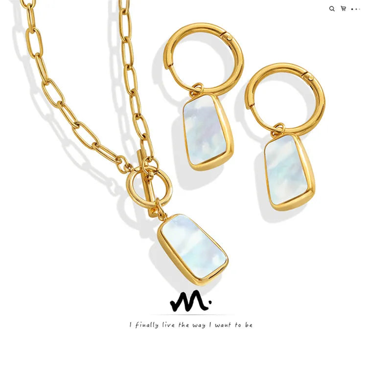 Minimalism Fashion White Sea Shell Pendant Ot Buckle Earrings Necklace Jewelry Sets for Wedding Daily Wear Gift
