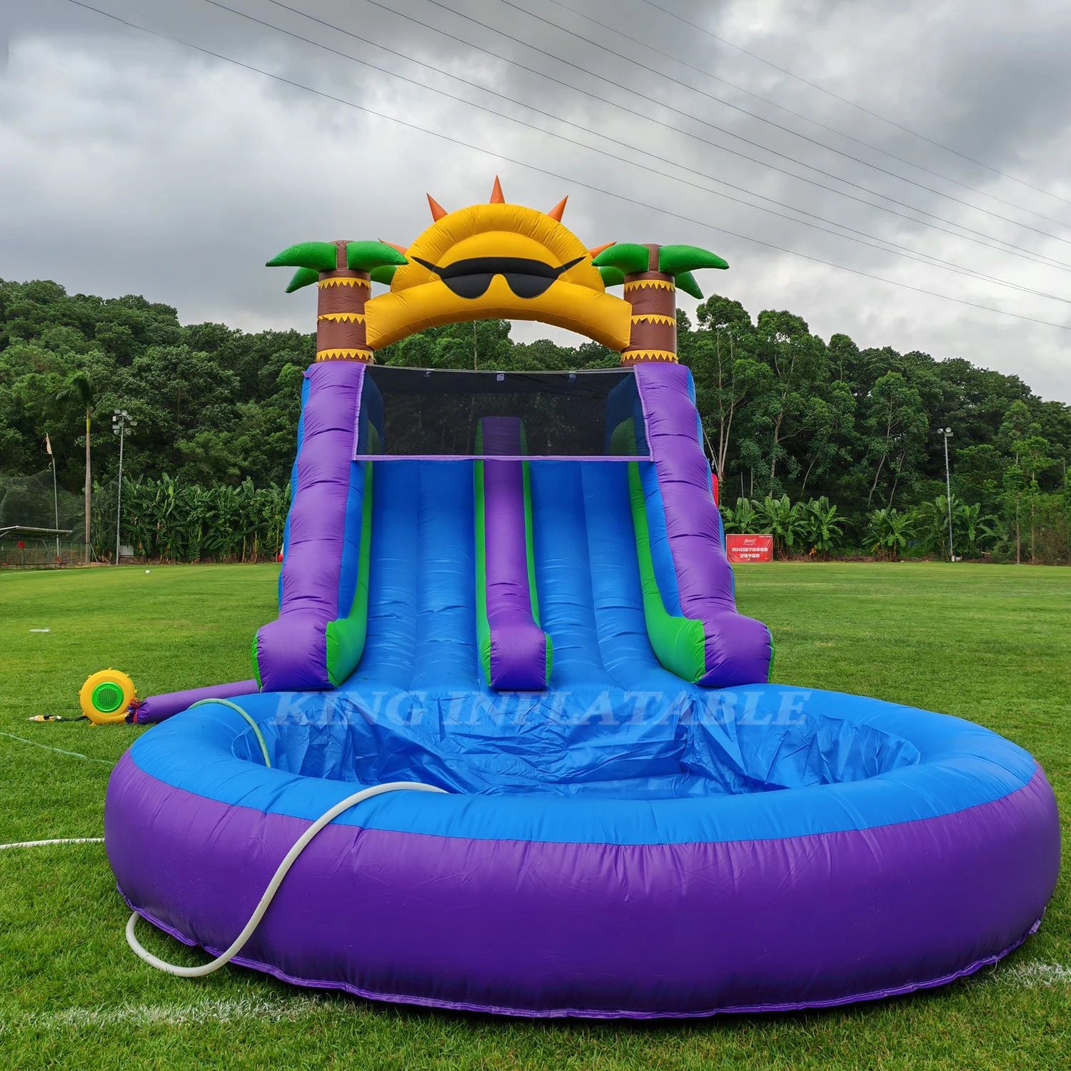 Commercial Double Lane Plam Tree Inflatable Water Slide with Splash PoollClimbing and Blower