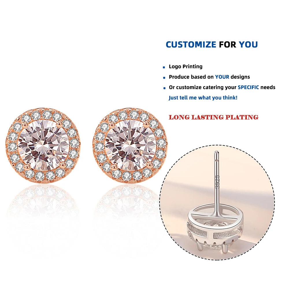 EY506 Women's Trendy Rhodium Plated 925 Sterling Silver CZ ZIRCON Stud Earrings Rose Gold Diamond Main for Gift