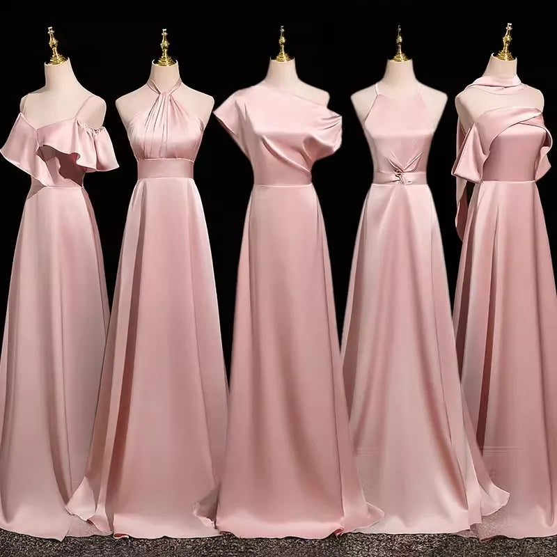 Gown Long Dress Satin Pink A-line Dress for Bridesmaid Dress