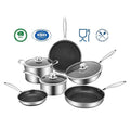 9pcs Classic 304/316 Triply Stainless Steel Kitchen Non-Stick Honeycomb Cookware Set Sauce Pots Frying Pans Induction Wok