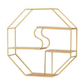 Gmart Mounted Hexagon Display Storage Rack Round Shape Hanging Wooden Frame Wood Metal Gold Shelf Floating Decor Wall Shelves