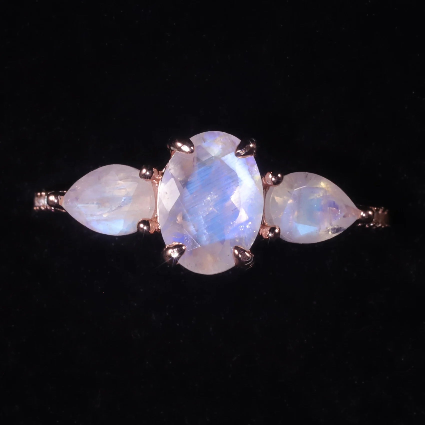 OL0928 Abiding Dainty 3 Stone Ring Genuine Natural Gemstone Blue Moonstone 925 Silver Rose Gold Plated Wedding Ring Jewelry