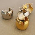 2023 New Arrival Wholesale Fashion Jewelry Minimalist Fashionable Hollow Real Gold Hoop Earrings Chunky Round Stud Clip Earrings