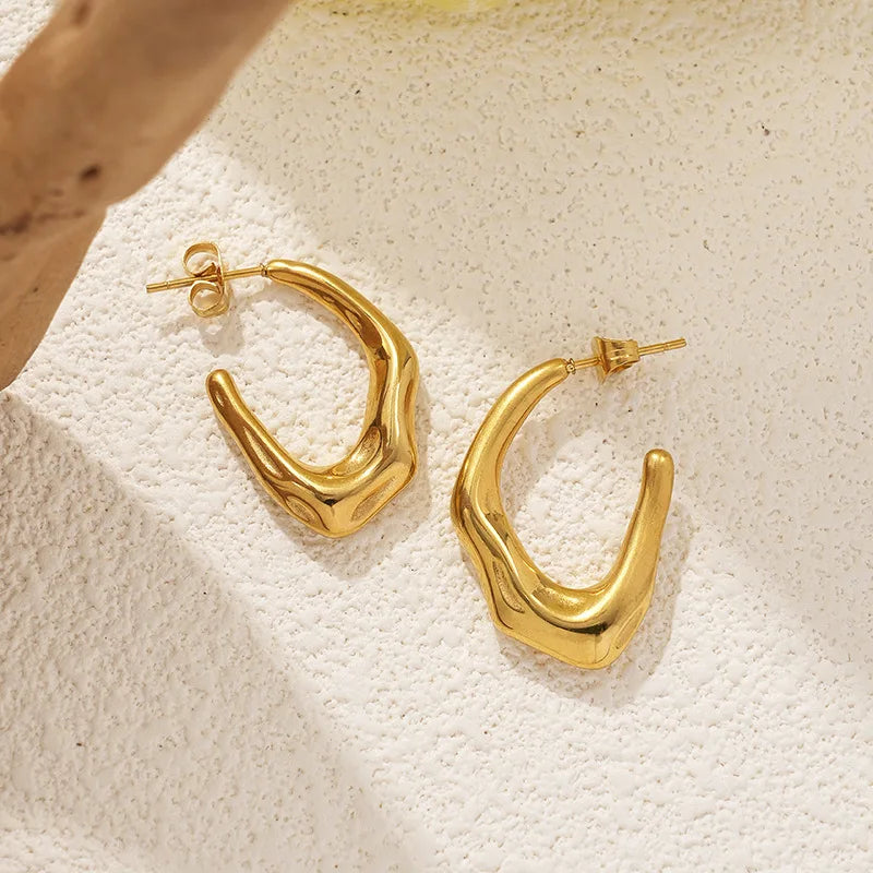 Fashion Stud Earrings PVD Jewelry Stainless Steel Irregular Hook Geometric Earrings