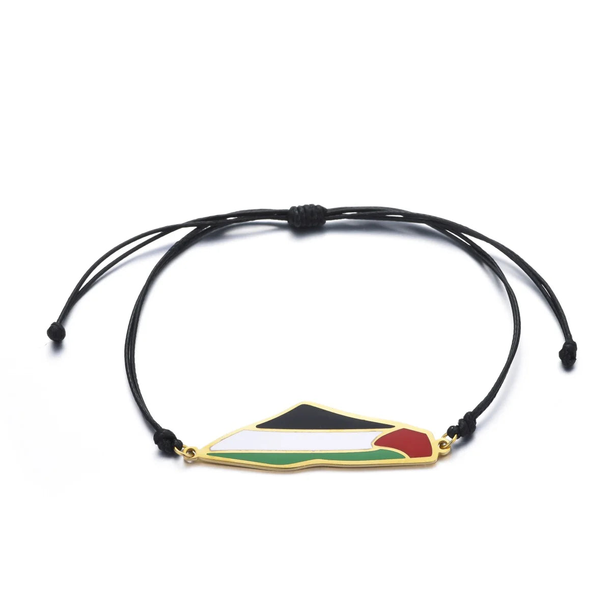 Stainless Steel Silver 18k Gold Plated Palestine Map Charm Bracelets Black Cord Red String Map Charm Bracelet