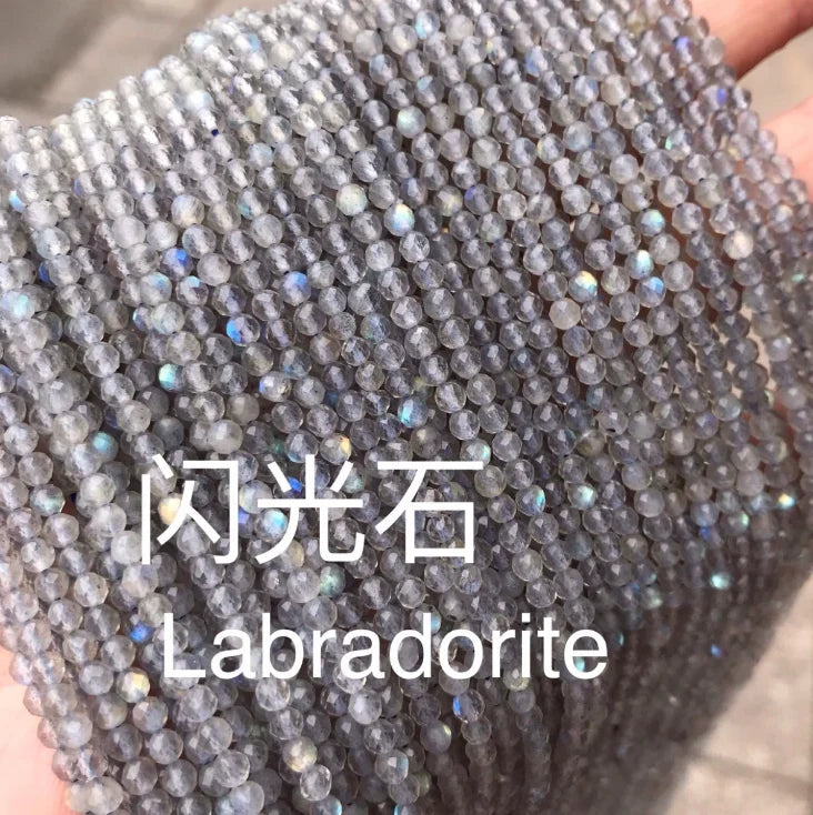3mm Faceted Natural Labradorite Round Loose Beads Gray Moonstone Gemstone Bead for Jewelry Making DIY Bracelet Necklace