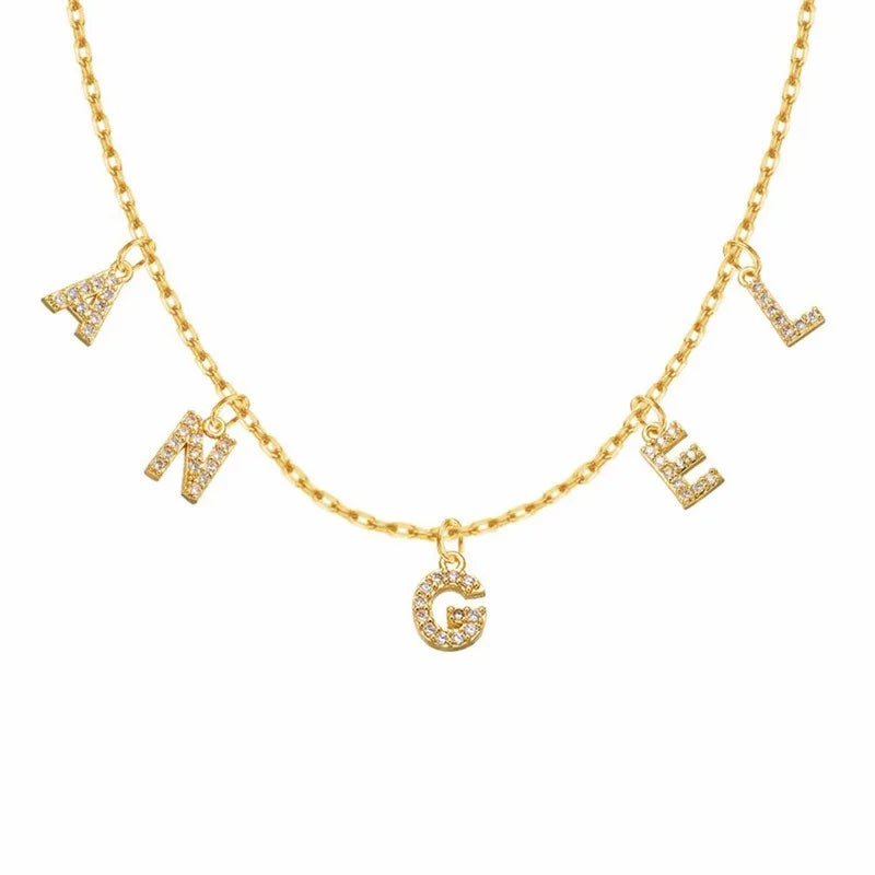 Wholesale Cheap Zircon Initial Letter Jewelry Stainless Steel Women Choker DIY Custom Name Letter Necklace
