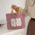 Lovely Reusable Folding Custom Printed Corduroy Canvas Tote Bags for Women Daily Use