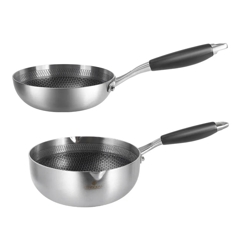 Kengq Mini Frying Pan Stainless Steel Non Stick Honeycomb Pan Flat Bottom Wok