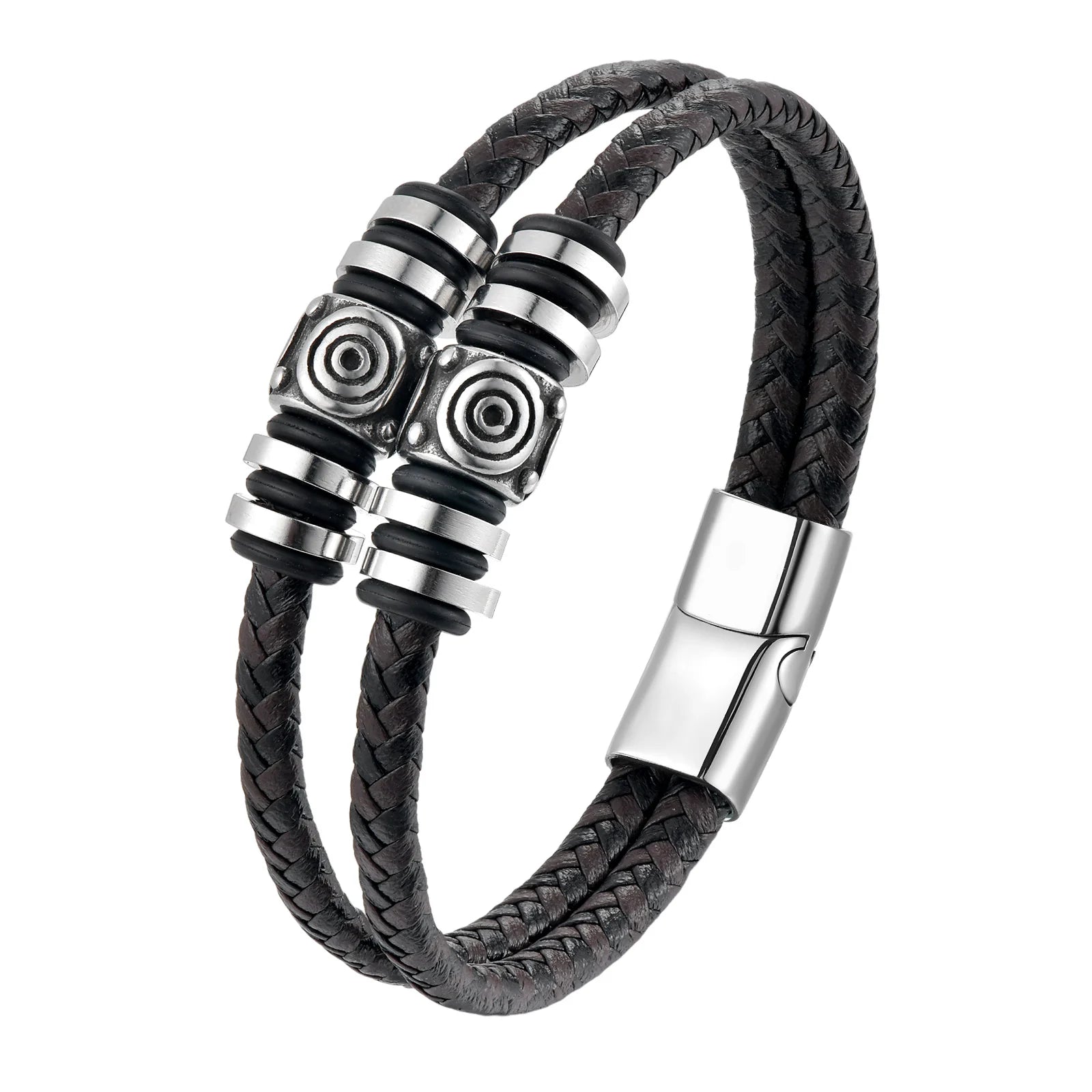 Fashion Designer Men's Genuine Leather Bracelets Stainless Steel Clasp Customized Logo Jewelry Bracelet for Men