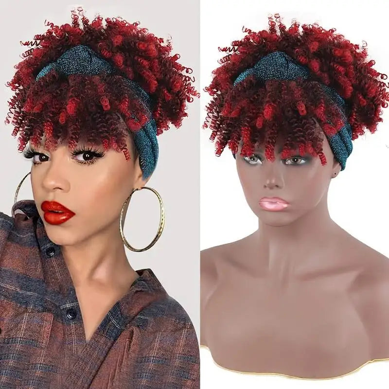 NEW Arrival Short Kinky Deep Curly High Quality Synthetic Hair Headband Wigs for Black Women