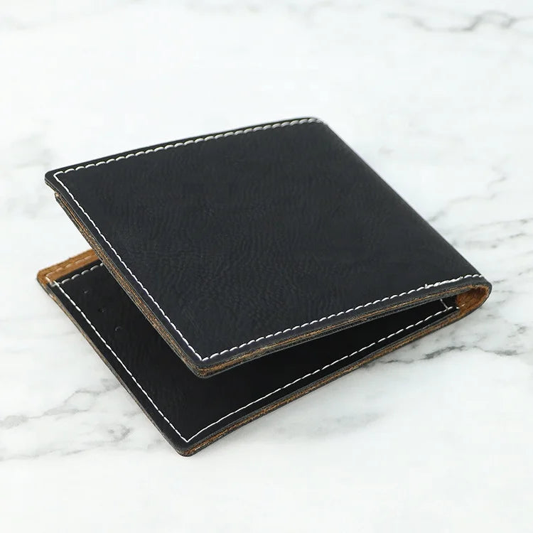 Wholesale Custom Logo Slim Travel Blanks Card Holder Laserable Leatherette PU Leather Bifold Men Front Pocket Wallets