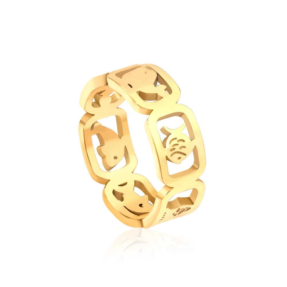 18K Gold Plated Stainless Steel Fish Hollow Ring Adjustable Classic Ocean Theme Jewelry Women's Fashion Ring Daily Wear