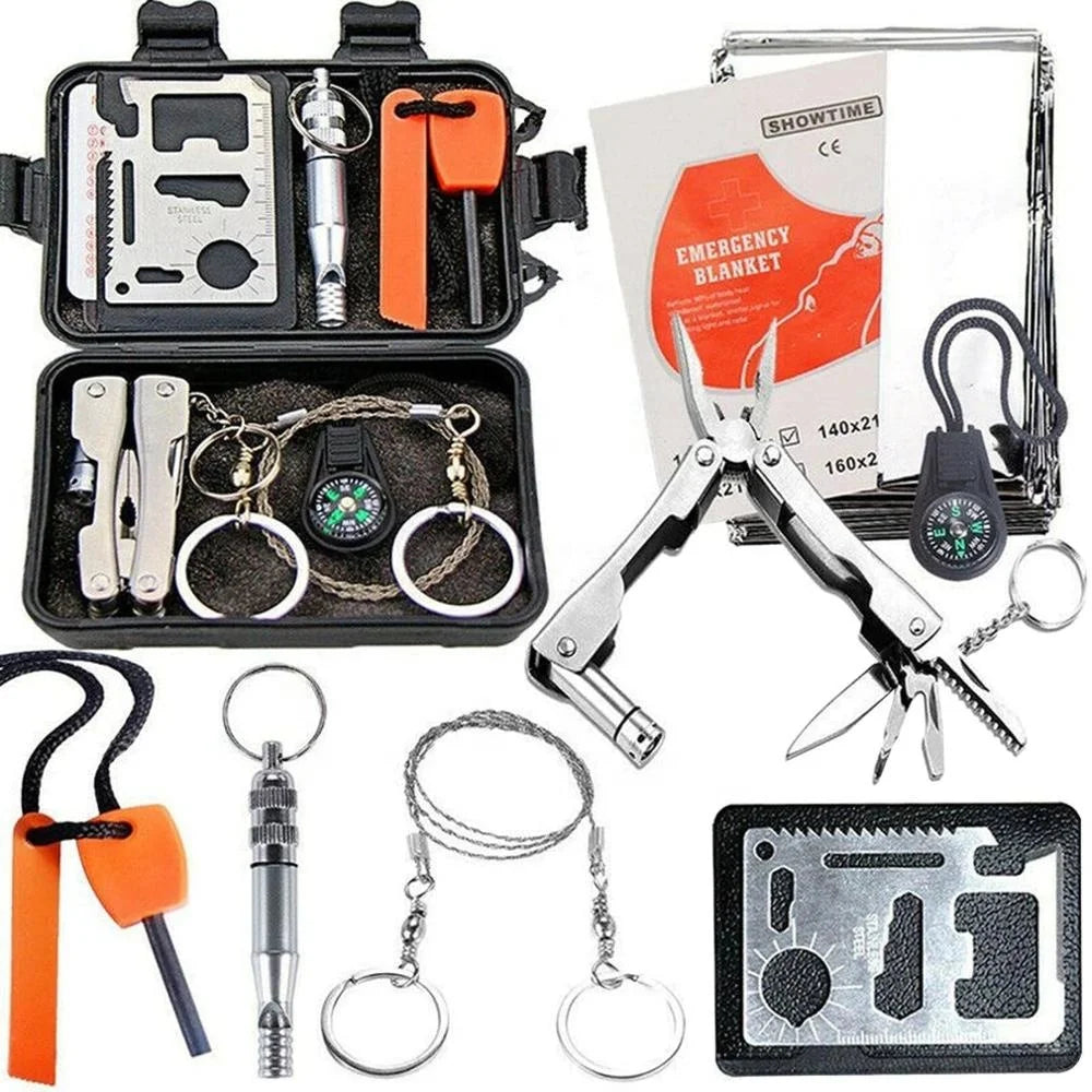 Camping Hiking Travelling Adventures Survival Kit-300g Lightweight Black/Green Outdoor Emergency Gear