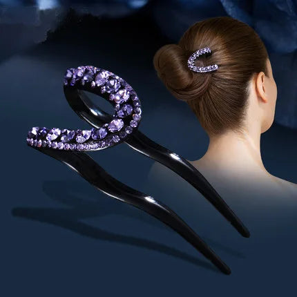 Korean Colorful U-shaped Retro Rhinestone Hairpin Girl Fashion Hairpins Black Resin Hair Pin Fork Accessories for Hair Bun