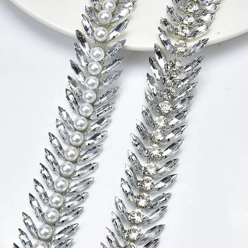 Sew on Rhinestone Fishbone Chain Inlay Horse Eye Acrylic Leaf Crystal Pearl Trim Clothing Shoes Hats DIY Decorative Accessories