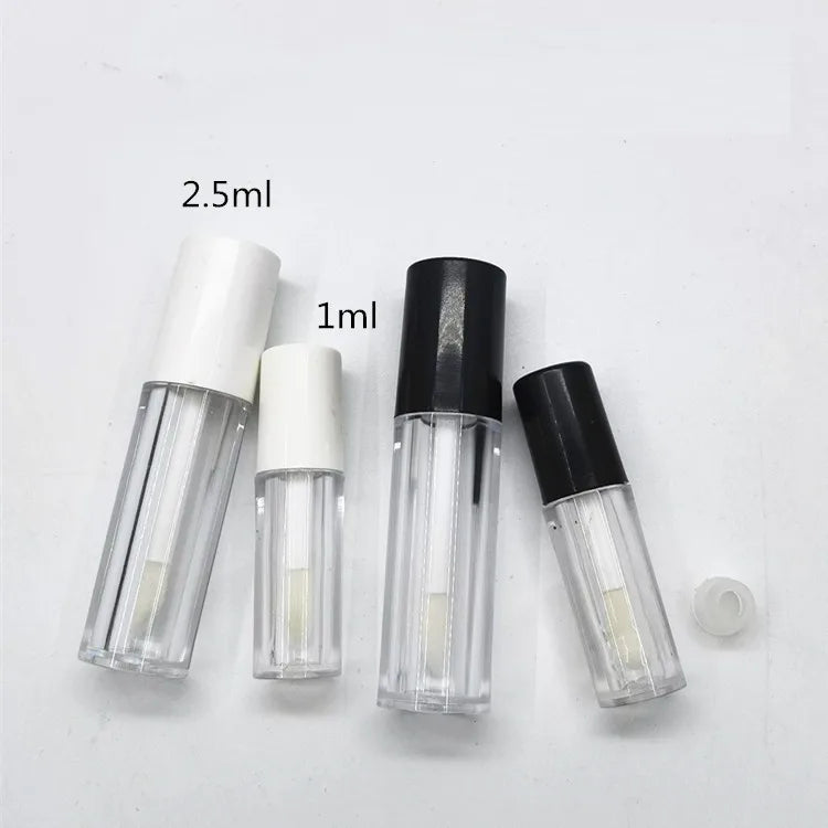 Custom Label Mini 1/2.5ml Round Plastic Lipstick Tubes with White Black Lids & Brushes Lip Gloss Samples