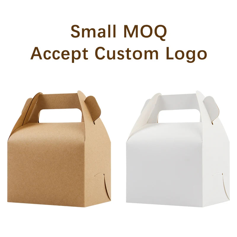 Accept Custom Logo Party Favour Gift Packaging Kraft Paper Box With Handle Cupcake Candy Box for Party Supplies Goodie Gable Bag