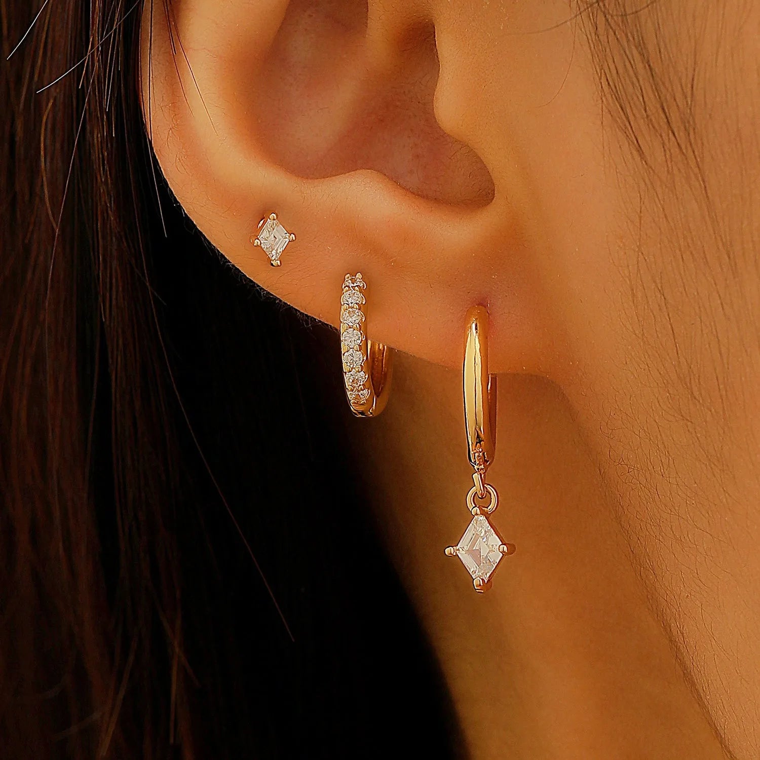 Stylish Chic Dainty Elegant Cubic Zirconia Small Earrings Set for Women Copper Trendy Party Festival Casual Jewelry Gift