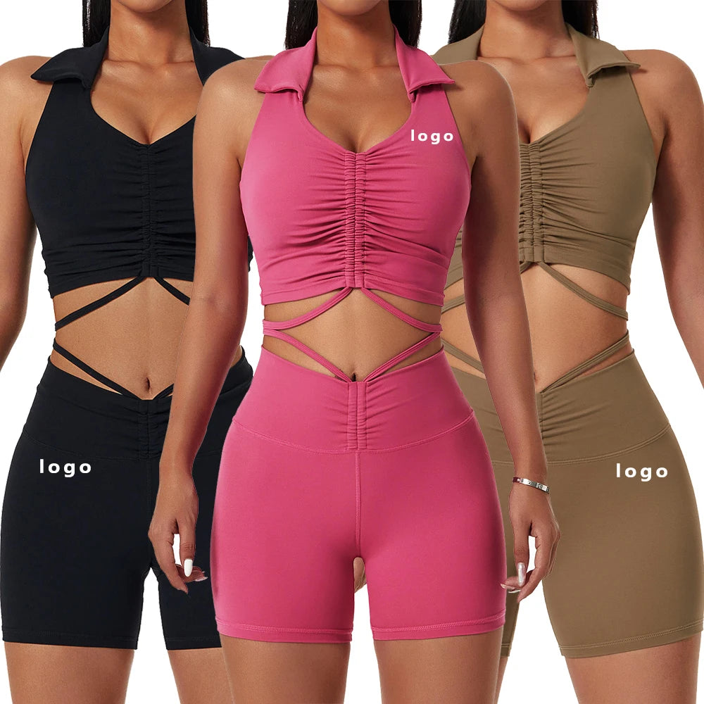 2023 Women 2 Pieces Sets Gym Fitness Sets Athletic Workout Clothing Yoga Suit Sports Clothes Custom Logo Active Wear Yoga Set