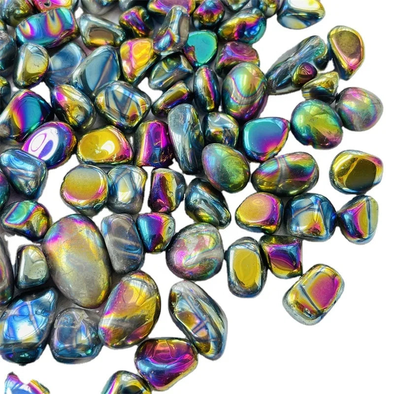 Wholesale Natural rock angel aura quartz tumble stone Electroplate titanium crystal gravel