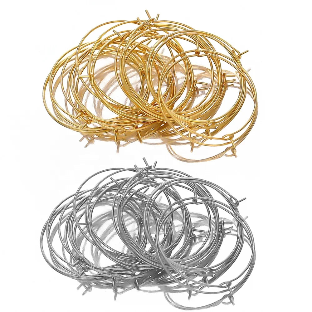 20pcs Fashion Stainless Steel Gold Color Plated Wire Circle Hoop Earrings for DIY Jewelry Making Accessories and Components
