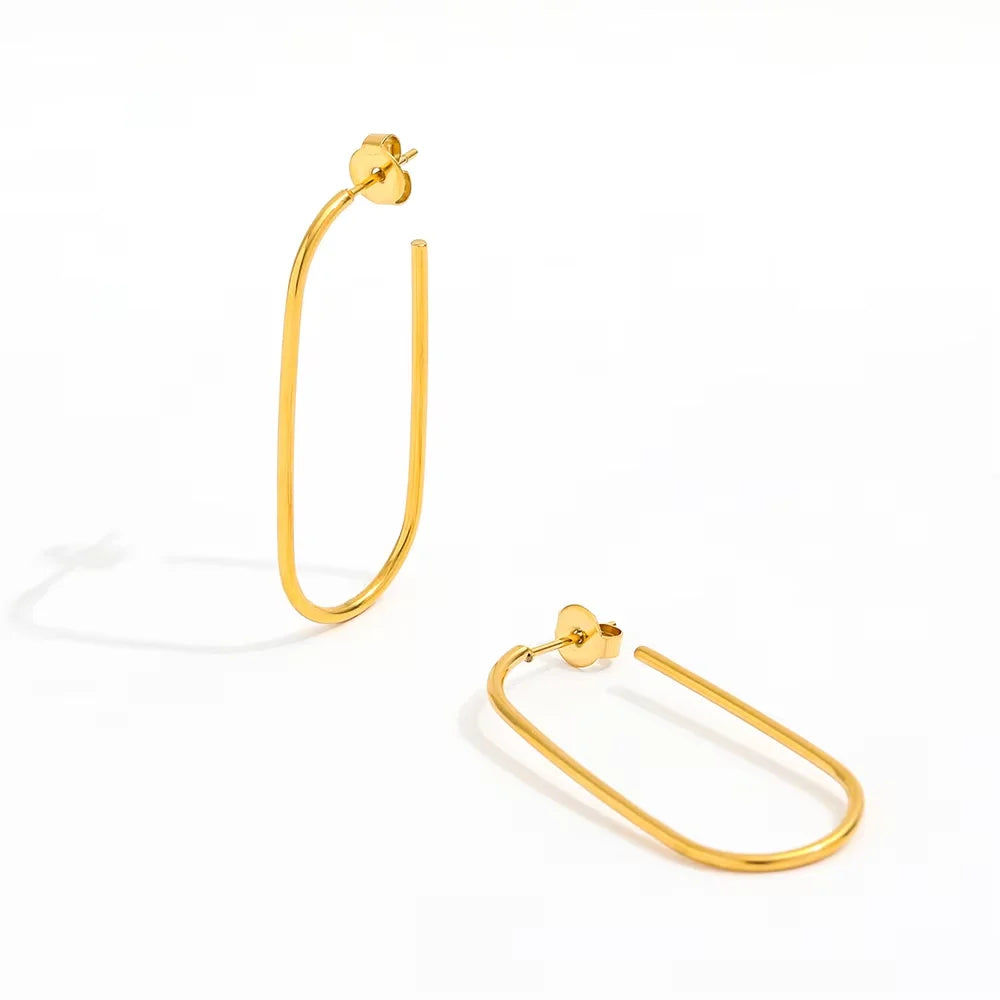Fenny Waterproof 18K Gold-plated Permanent Simple Pin Linellae Geometric Hoop Earring Wholesale Stainless Steel Ladies Jewelry
