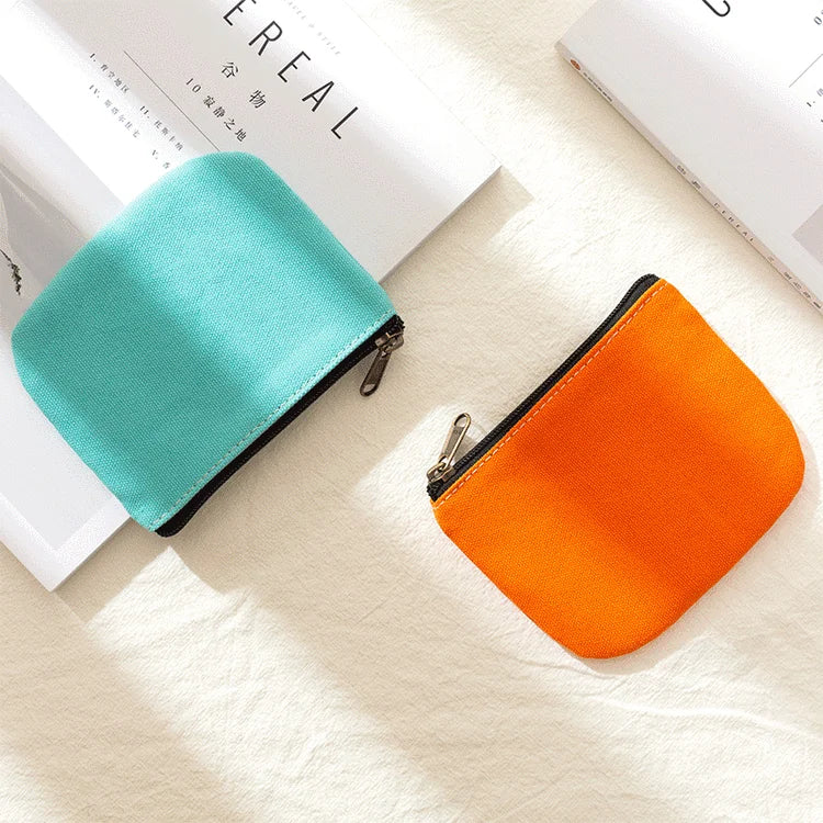 Women Kid Girl's Cute Mini Pocket Change Coin Bag Purse Pouch Case Holder Fashion Color Canvas Cotton Print Cheap Zipper Cartoon