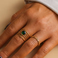 Beimai 18K Gold Plated OEM French Retro Style Open Stainless Steel Oil Line Ring Set with Emerald Round Dot Classic Style