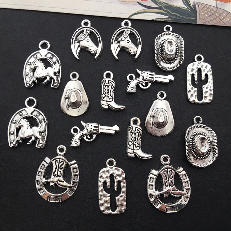 Factory Wholesale DIY Handmade Jewelry Accessories Plating Jewelry Western Cowboy Hat Cactus Alloy Bracelet Pendant Small Pend