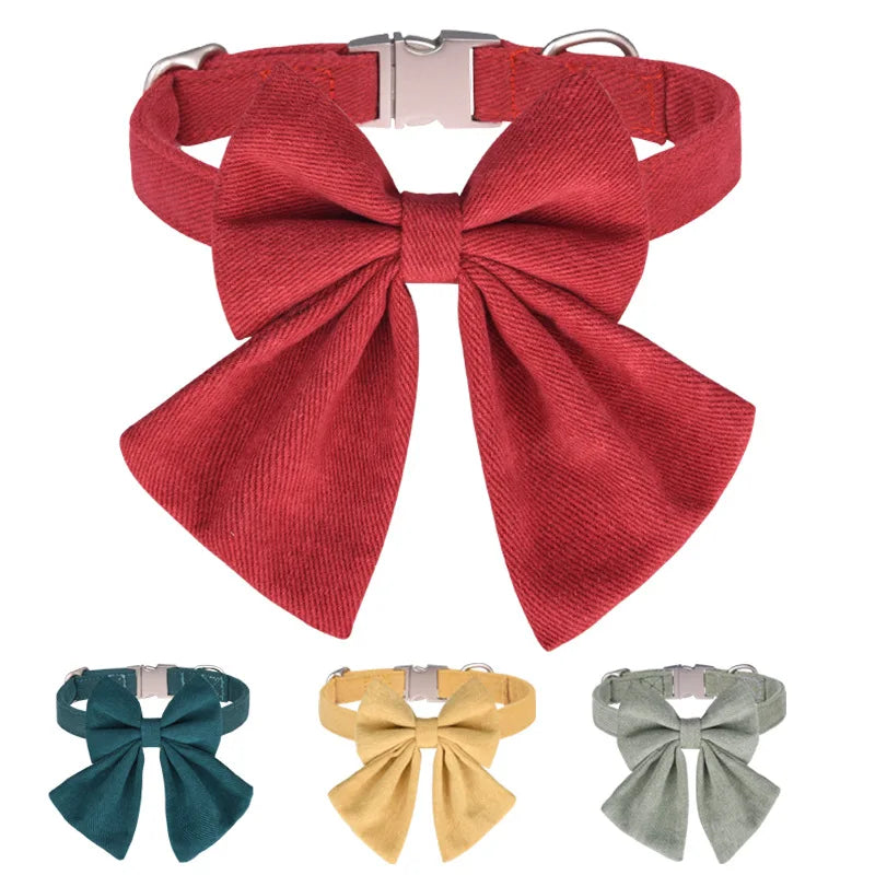 Hot Sale Customizable Letterable Dog Collar with Elegant Scarf Bow Decoration