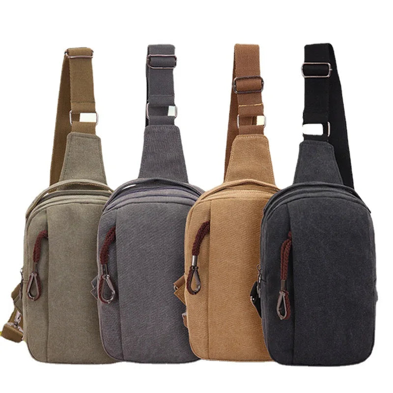 New Fashion Leisure Single Shoulder Bag Outdoor Travel Cycling Small Satchel Bag Men's Cotton Canvas Chest Bag