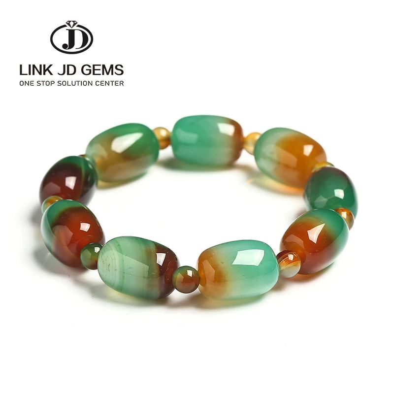 JD High Quality Colorful Green Peacock Agates Drum Shape Bracelet Natural Stone Barrel Beads Bracelet Accessory for Jewelry