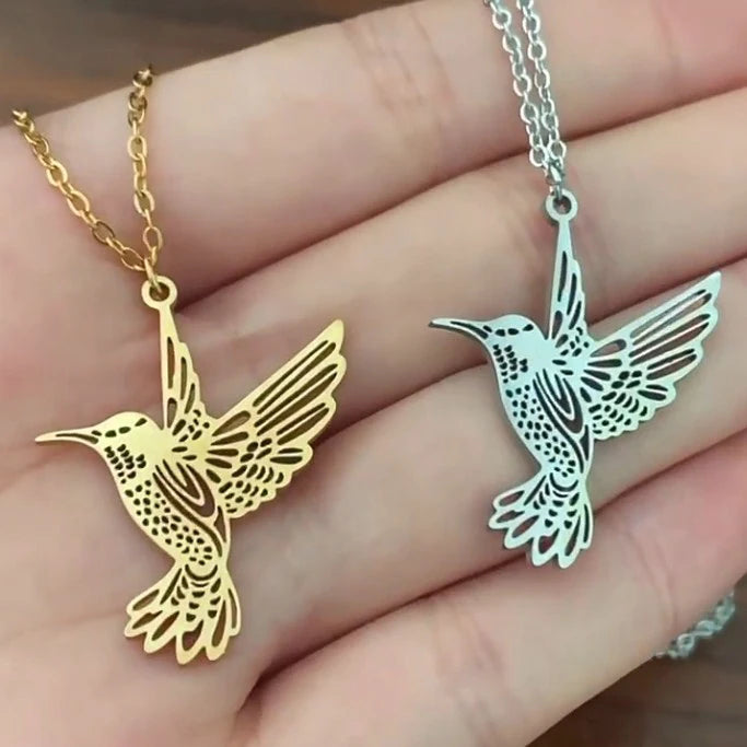 Fashion Non Tarnish Silver 18K Gold Plated Stainless Steel Charm Hummingbird Pendant Necklace Jewelry for Women
