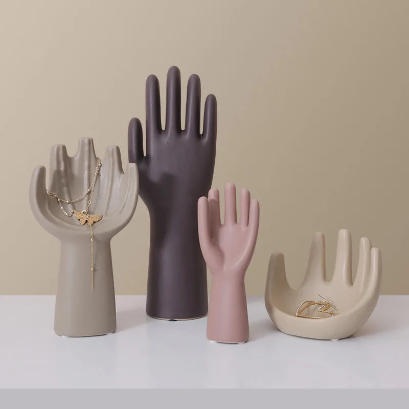 LIVEFUN Modern Ceramic Crafts Art Deco Gold-Plated Creative Human Hand Jewelry Shelf Room Living Room Curio Cabinet Multi-piece
