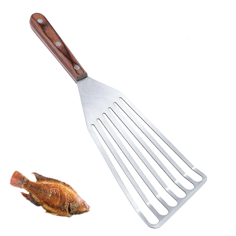 Modern Design Eco-Friendly Stainless Steel Cooking Shovel with Wooden Handle Spatula for Frying Fish Steak for Home Kitchen Use