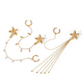 18K IP Gold Plated Stainless Steel Drop Earrings Waterproof Ear Cuff Heart-shaped Starfish Tassels CZ Stone Chunky Clip Design