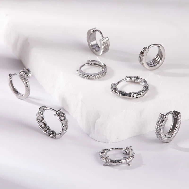 HOVANCI Punk Cool Mens Stainless Steel Rock Biker Round Earring Set Huggie Hoop Earrings for Men