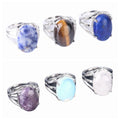 Vintage Oval Gem Ring Natural Healing Crystal Silver Alloy Ring Lottery Gift Company Evening Gift
