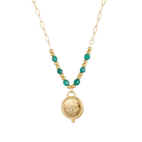 Devil Eye Pendant Necklace with Gold Beaded Ball Stone Non-Fading Waterproof Stainless Steel for Wedding or Gift