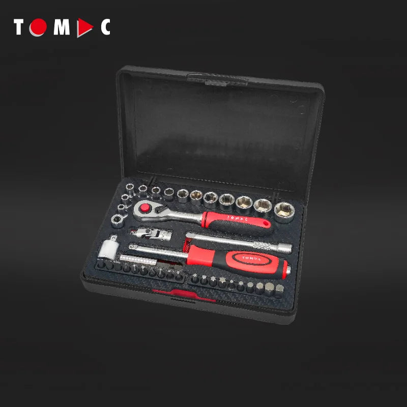 TOMAC 44pcs 1/4" Drive Socket Tool Set Super Slim Case Customized EVA Inlay