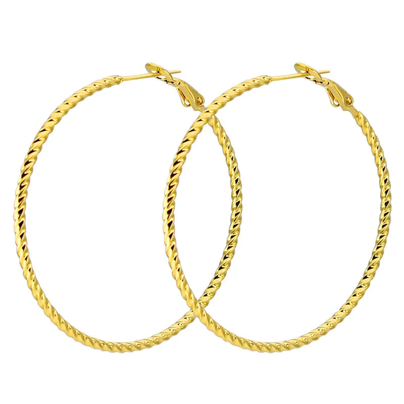 2mm Big Hoop Earrings Women Minimalist Round Loop Circle Hoops 18k Gold Plated Small Stainless Steel Earrings Jewelry