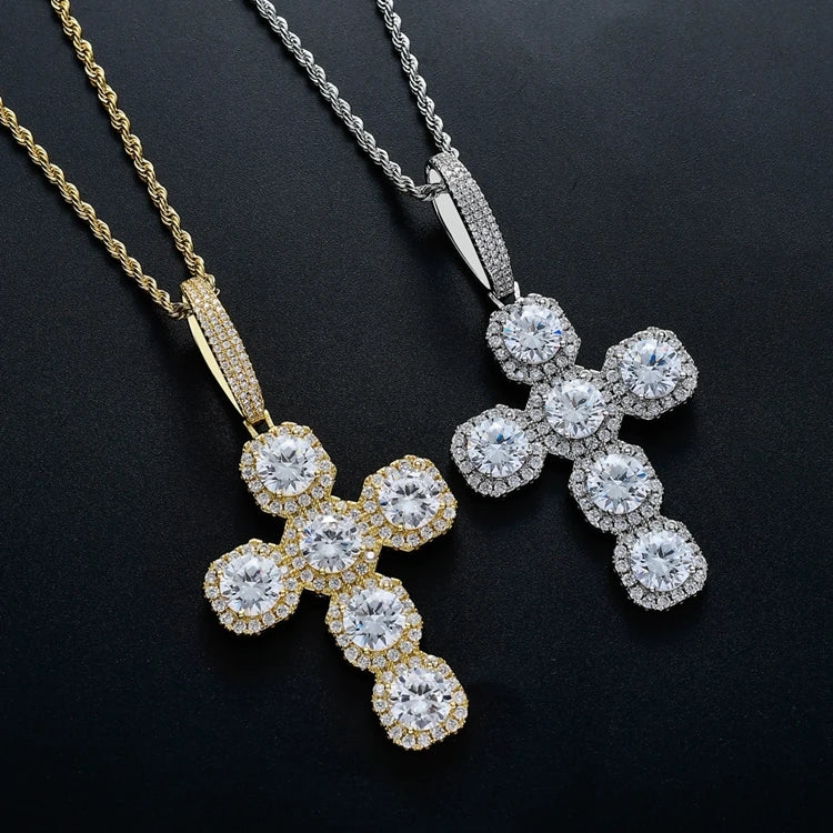 Fashion Jewelry Designs Diamond Zircon Stones Dainty Cross Pendant Necklace Jewelry for Men