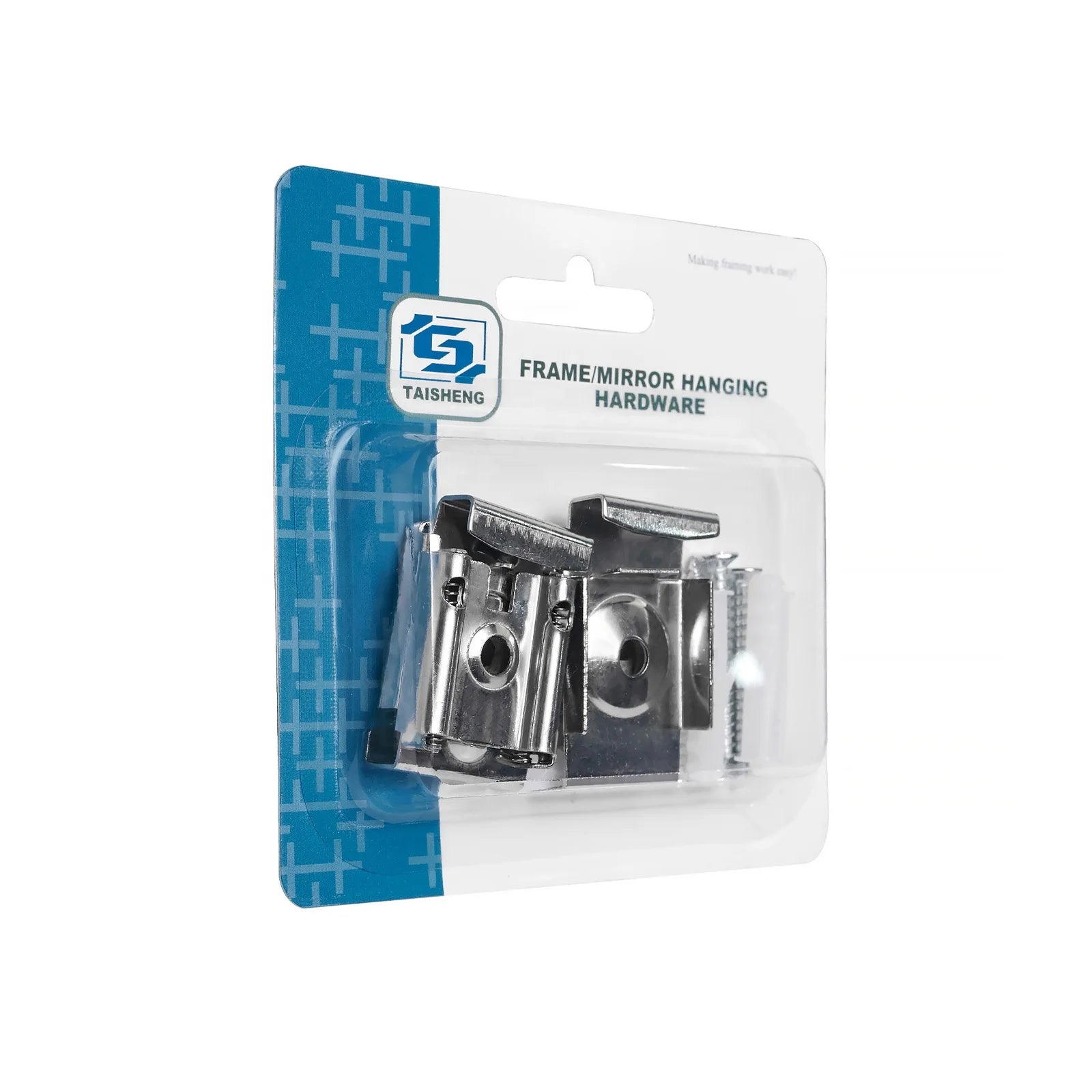 12PCS TS-K341 Stainless Steel Hanger Set Taisheng Frame Mirror Clips Bedroom Spring Loaded Wall Bracket Adjustable Blister Box