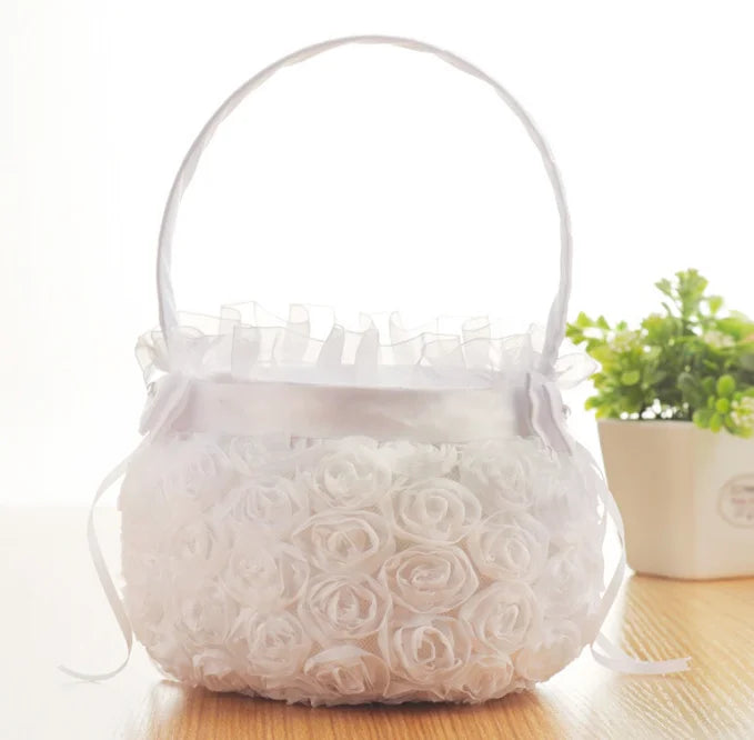 Bridal Tray Embroidery Flower Basket Lace Lace Wedding Flower Girl Small Flower Basket Wedding Supplies