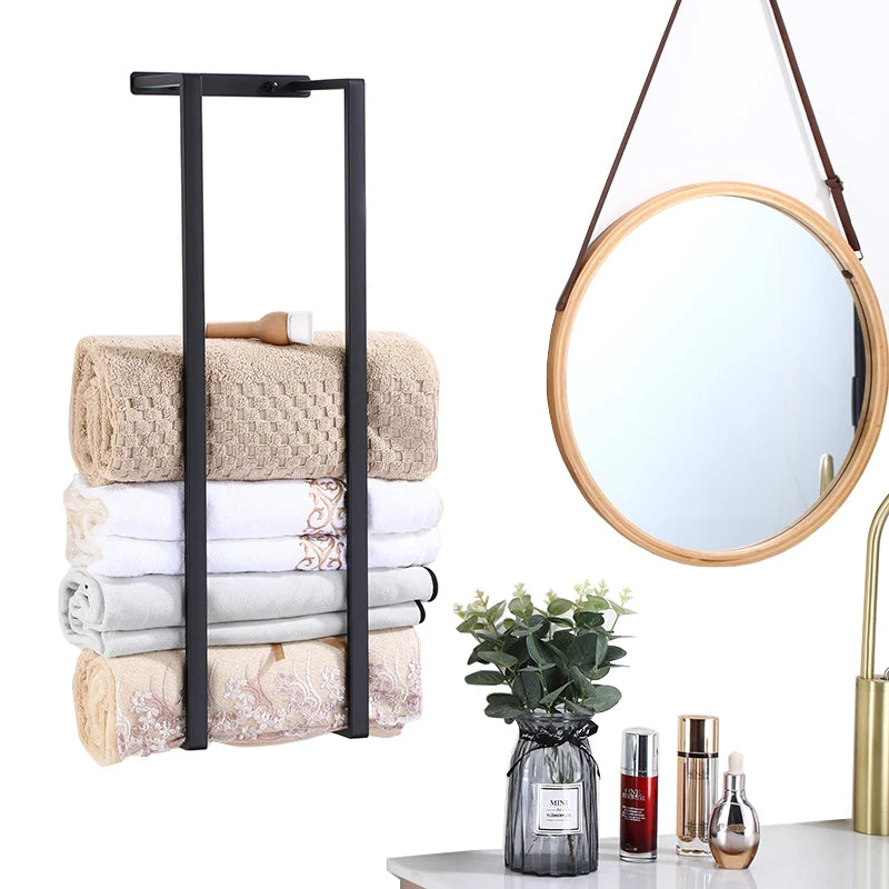 Wall Mounted Stainless Steel Towel Rack Self-Adhesive Black Bathroom Rack with Towel Holder