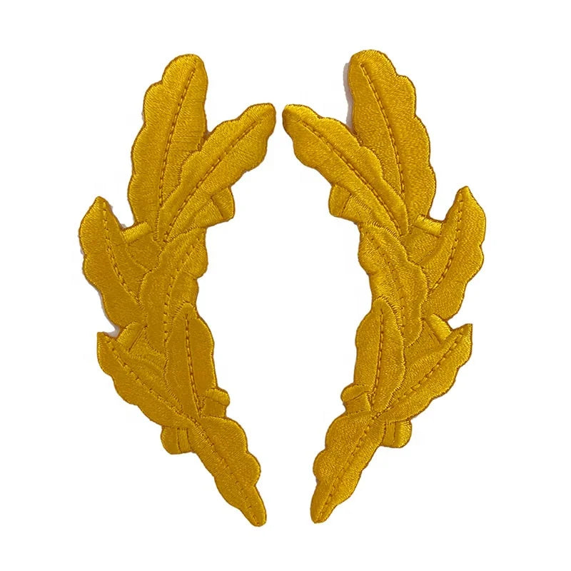 China Factory Direct Price Wholesale Iron on Yellow Gold Scrambled Eggs Uniform Captain Embroidery Badge Patches for Trucker Hat
